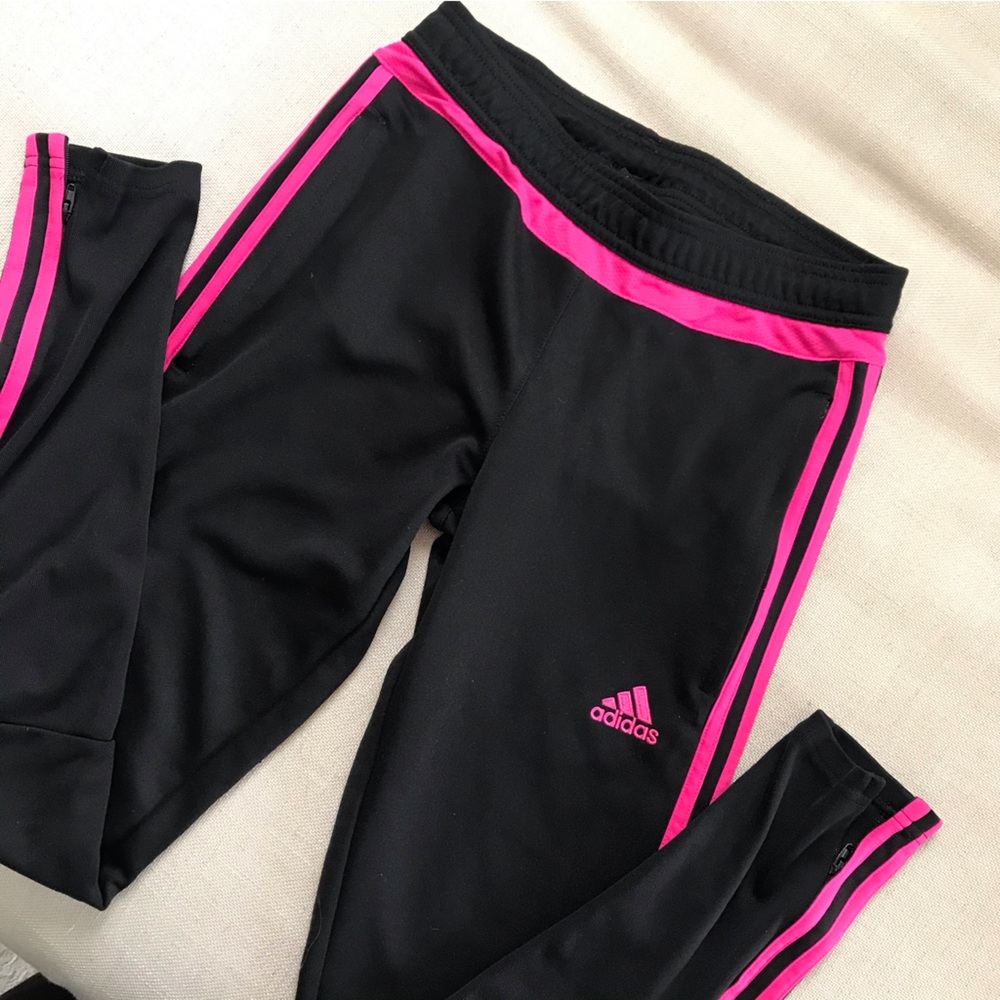 XS Adidas black hot pink 3 striped track pants